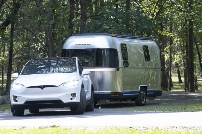 a Tesla pulling a trailer