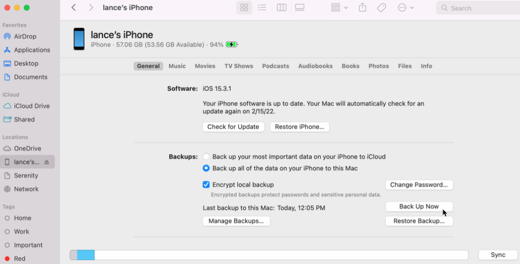 Screenshot how to backup your iPhone process