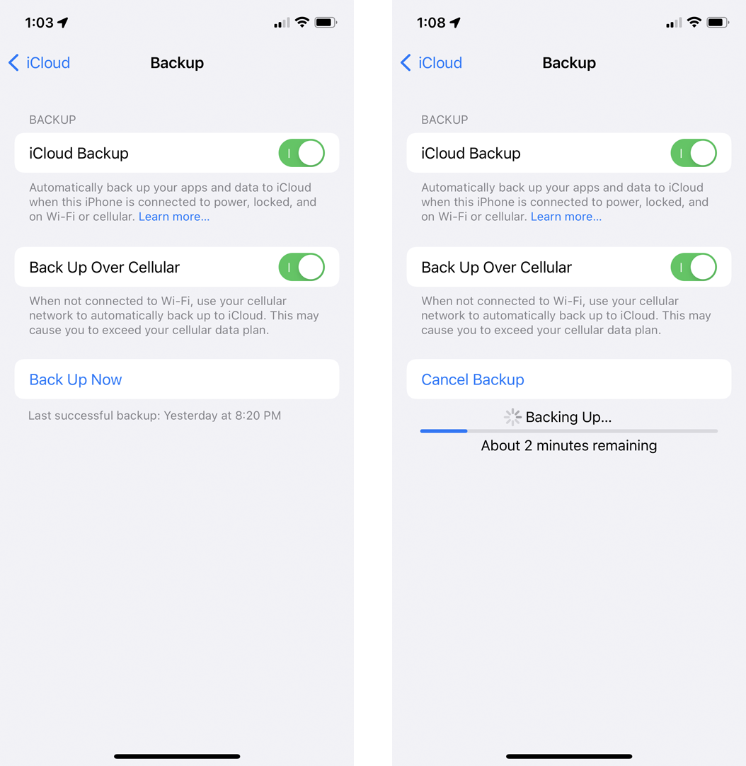 Screenshot how to backup your iPhone process