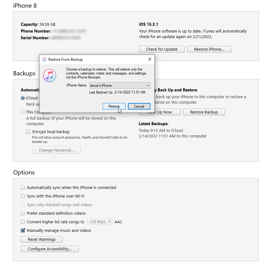 Screenshot how to backup your iPhone process