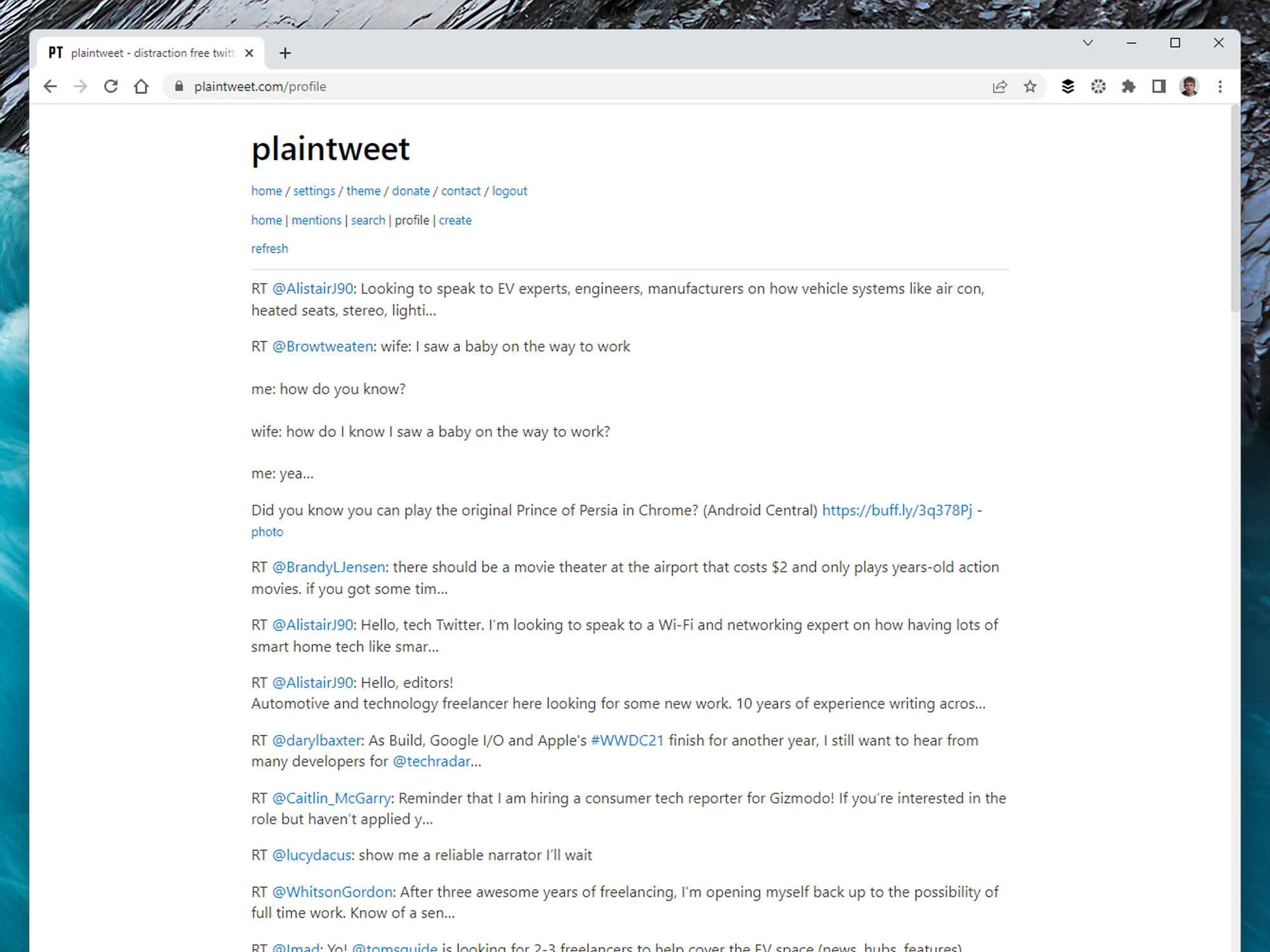 The Plaintweet user interface.