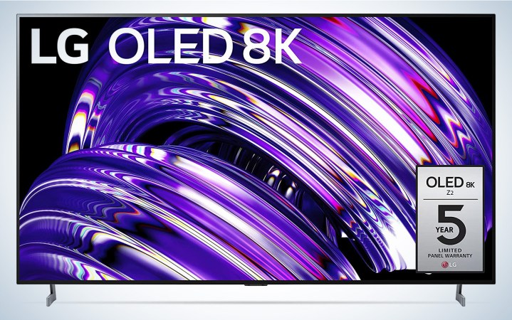  LG Z2 8K OLED TV with a purple colorful graphic on the screen