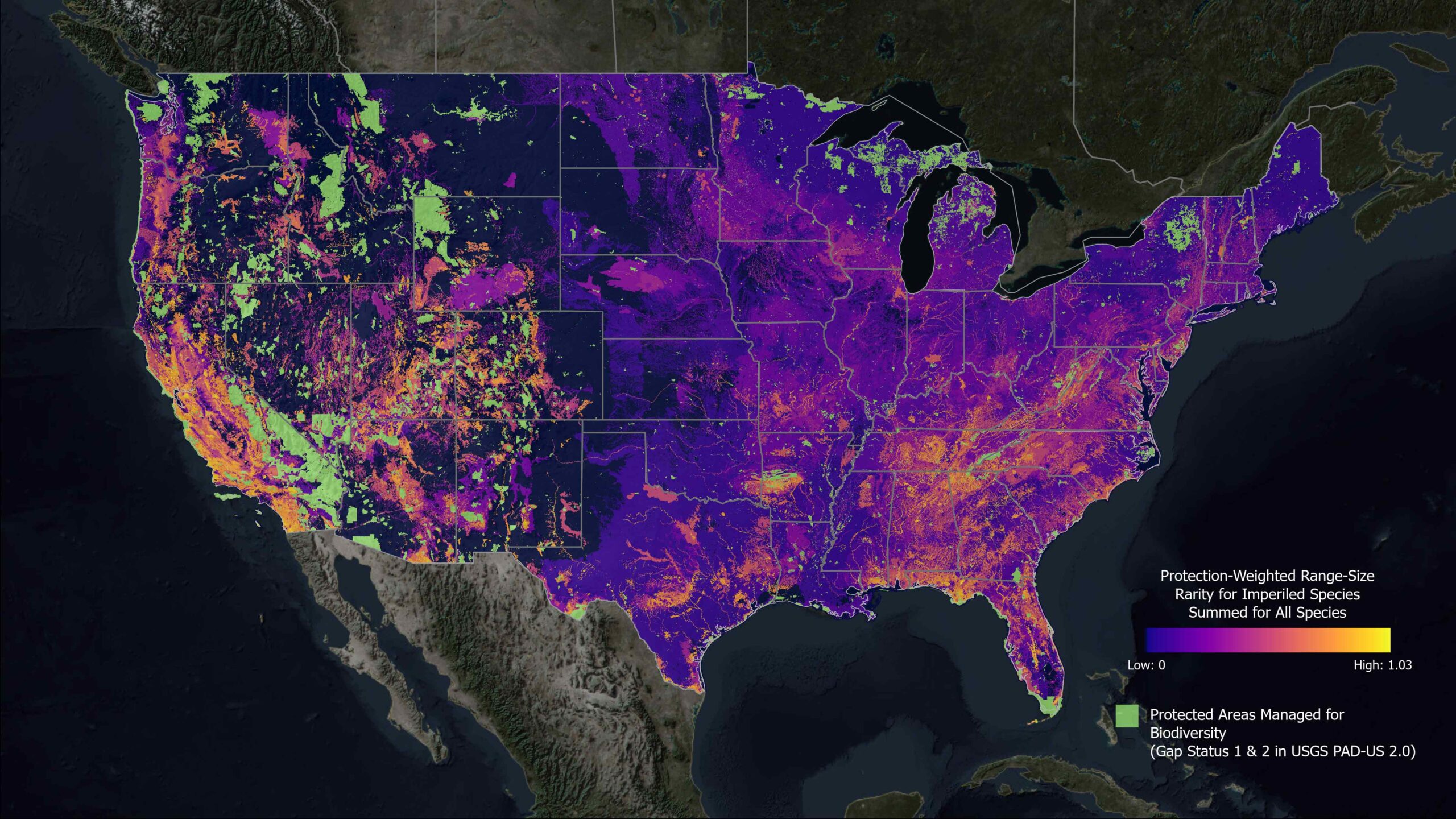 Map of vulnerable species in the United States.