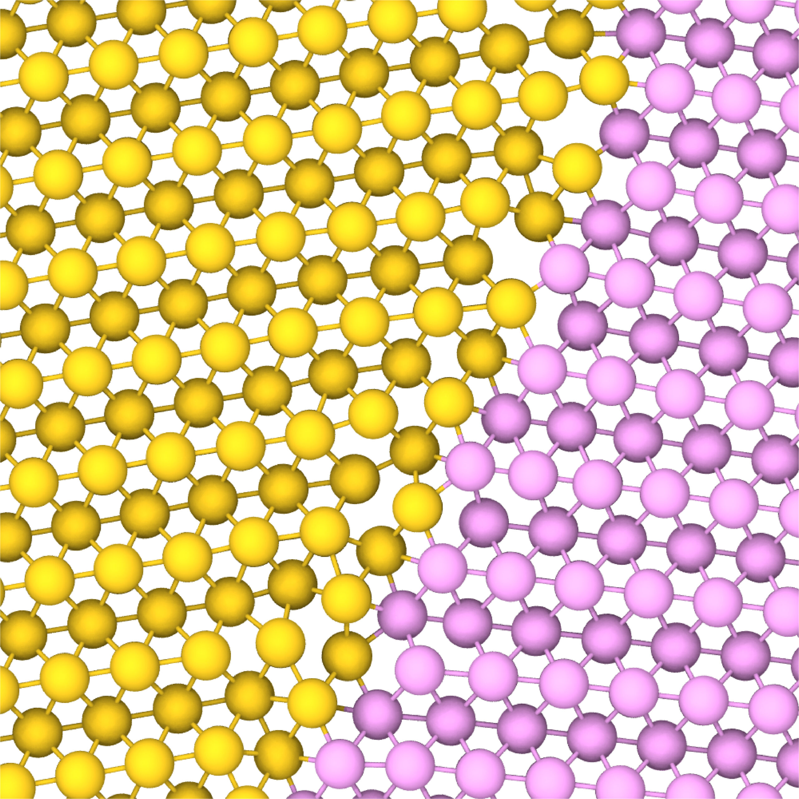 Yellow and pink atoms on a grain boundary from a platinum scan