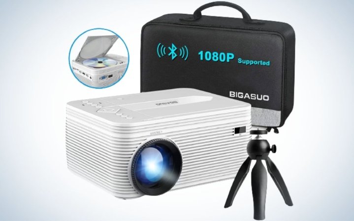  BIGASUO Upgrade HD Bluetooth Projector is the best projector under 200 with a DVD player.