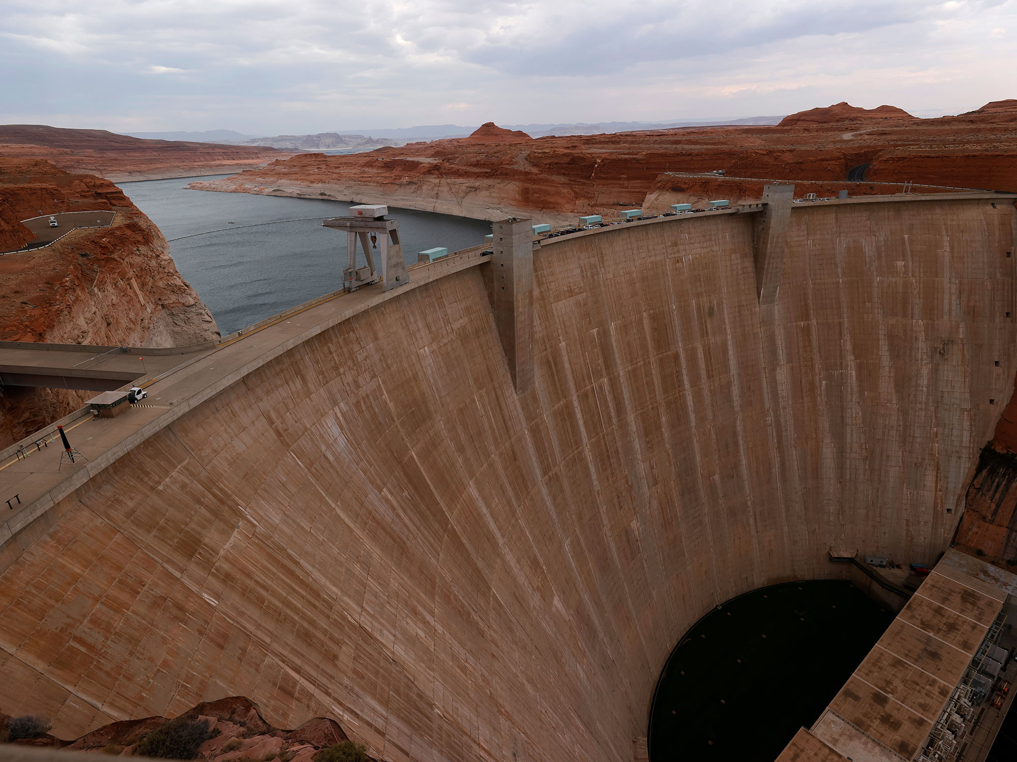 A view of the Glen Canyon Dam at Lake Powell on June 23, 2021 in Page, Arizona.