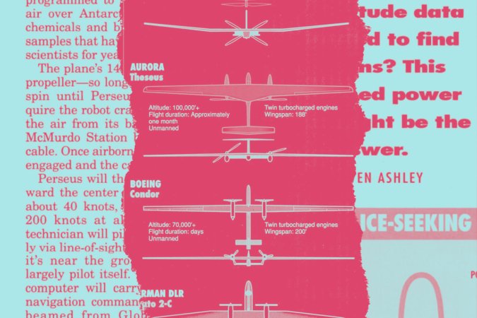 A collage of images from “Ozone Drone” by Steven Ashley in the July 1992 issue of Popular Science.