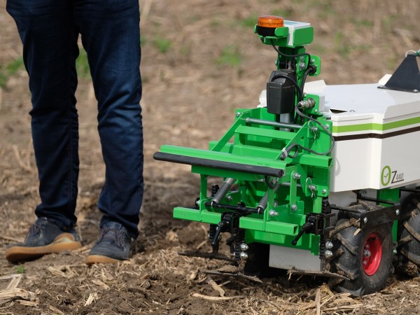 A photo of robotic equipment on a farm.