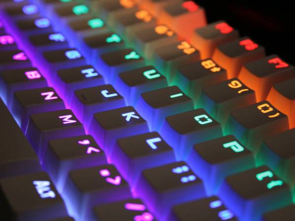 close up to rbg colored keyboard