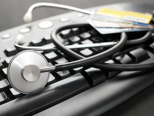 A photo of a keyboard at a hospital.