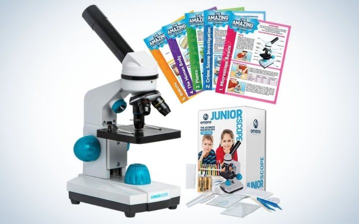  Omano JuniorScope Science Kit is the best microscope kit for kids.