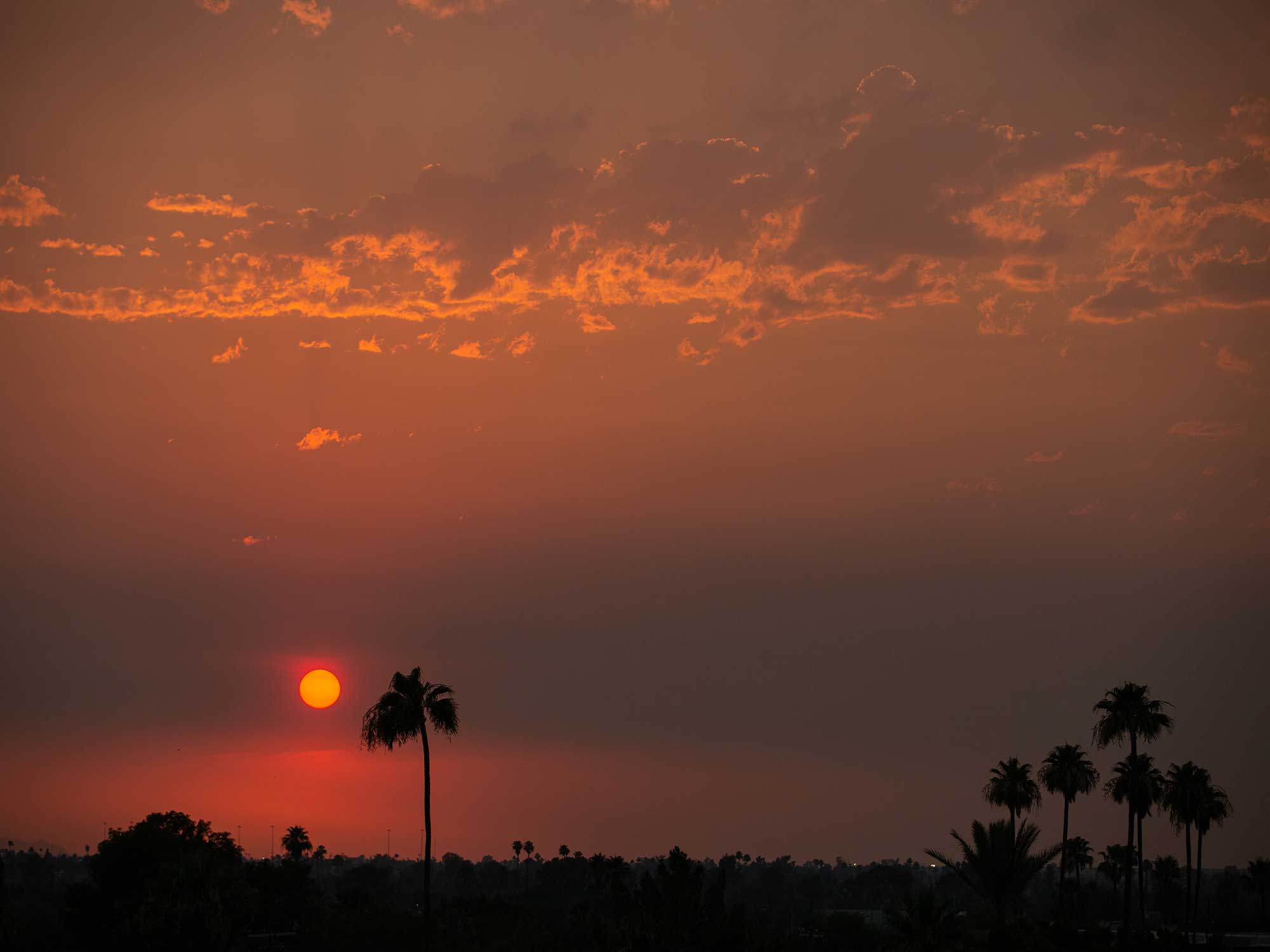 Heatwave in Phoenix Arizona sunset or sunrise red sun