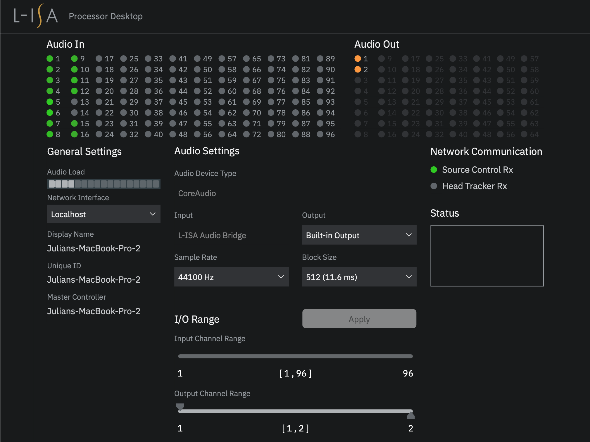 Screenshot of L-ISA Studio Processing panel