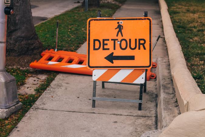 sidewalk detour sign