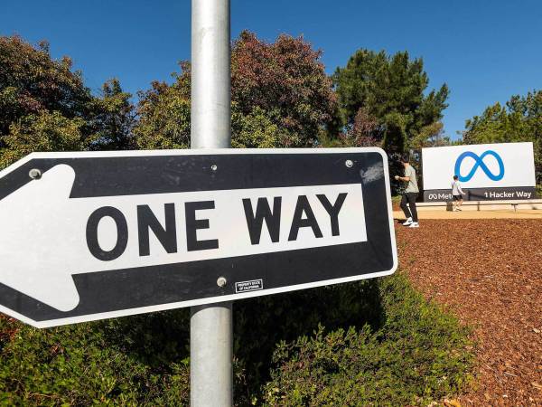 One way street sign outside Meta headquarters entrance