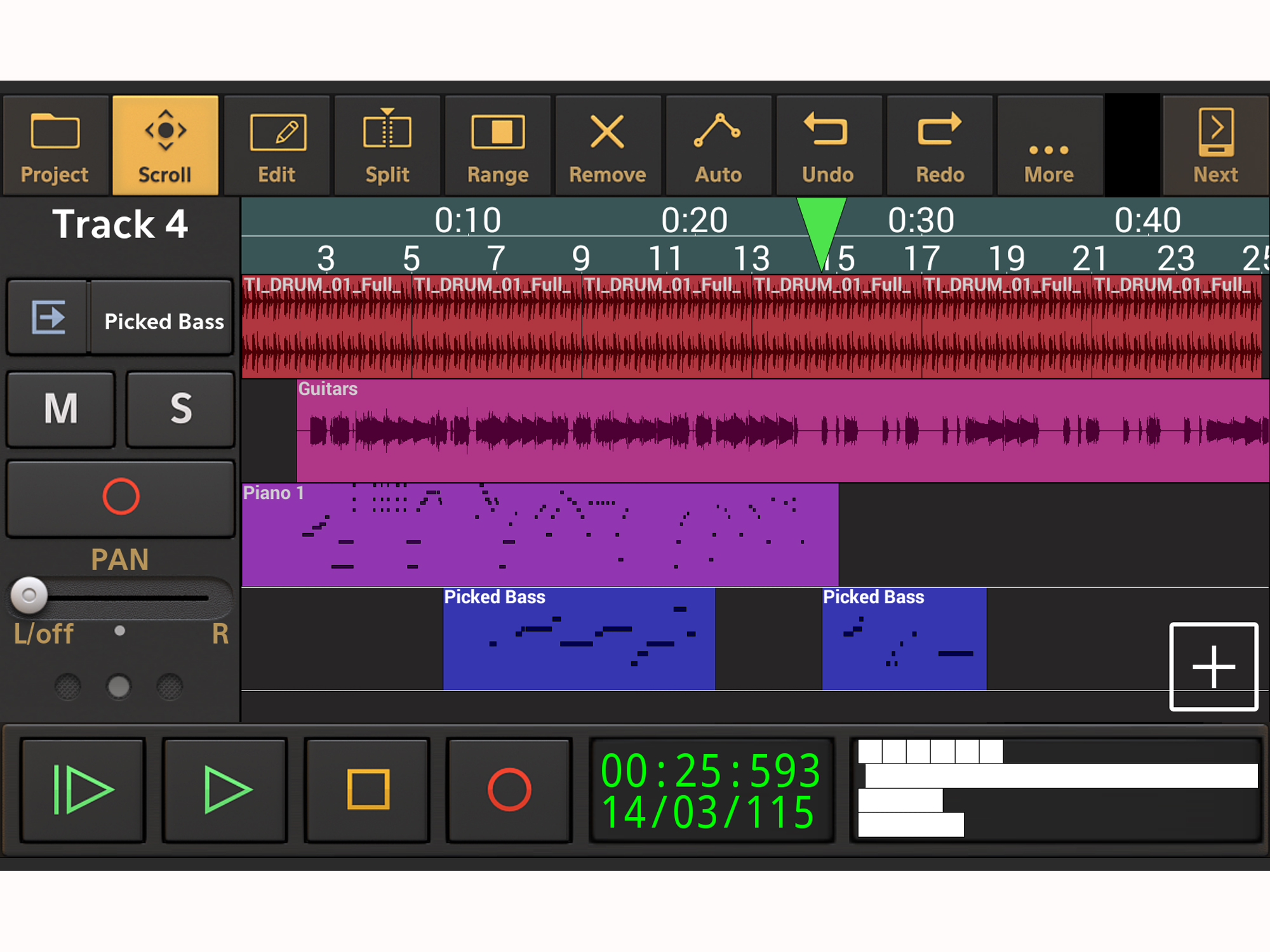 The Audio Evolution Mobile Studio app interface.