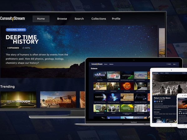 The Curiosity Stream homesceen on multiple devices