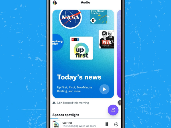 Phone displaying Twitter Spaces podcast tab