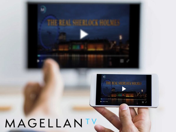 A person casting a Sherlock Holmes documentary on MagellanTV from their phone to their TV