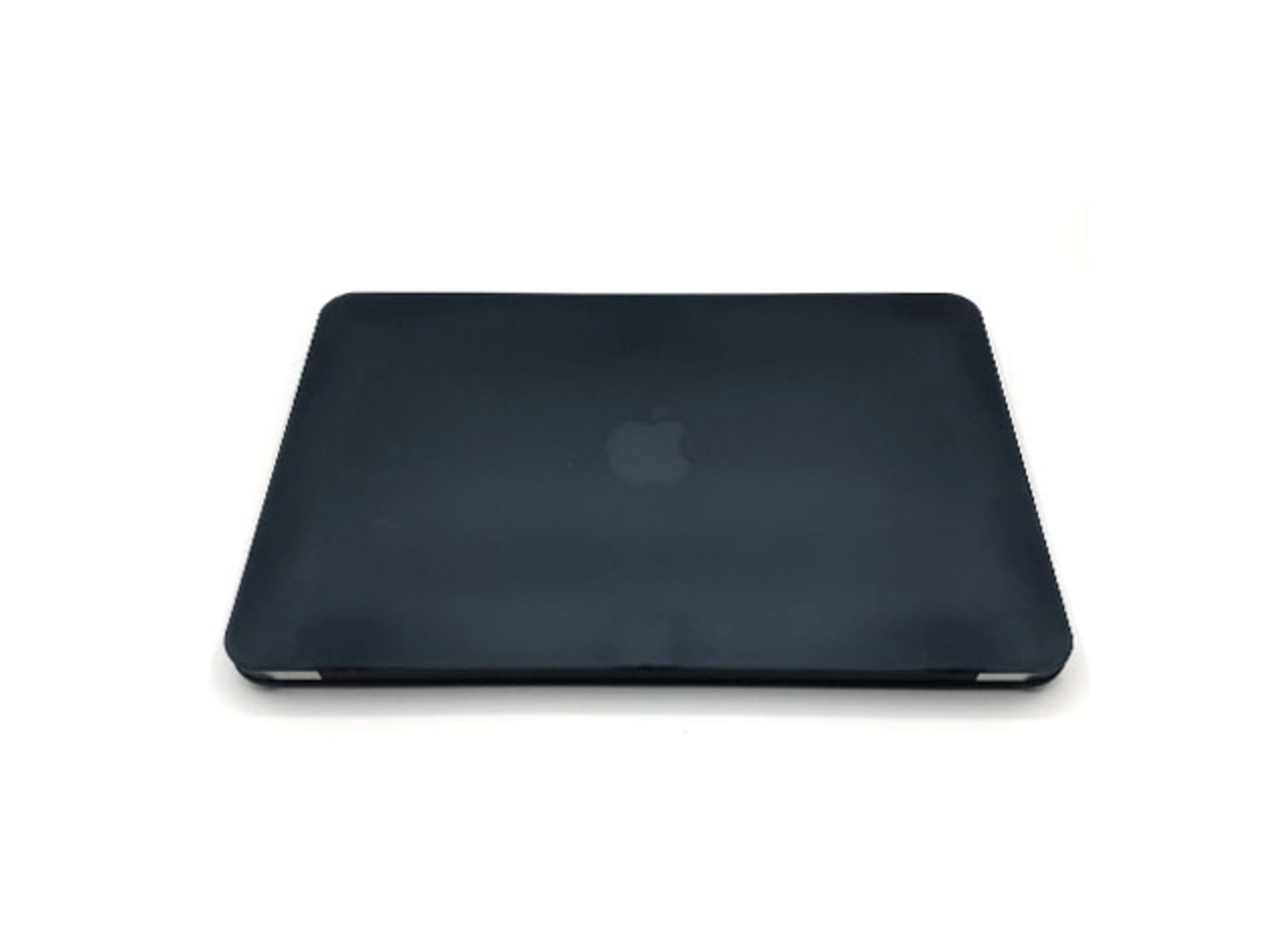 A Macbook Air in a black case on a white background