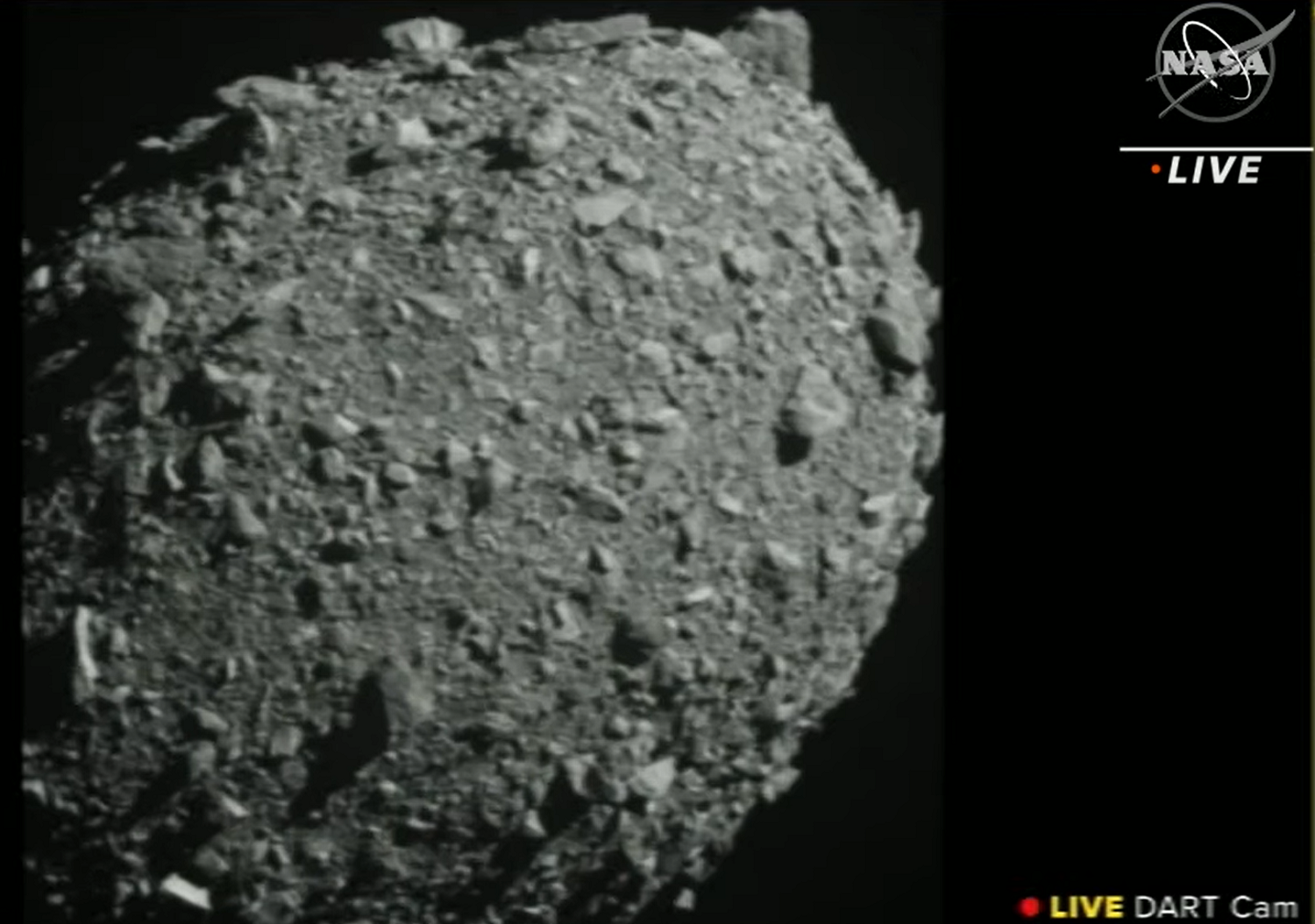 NASA Live TV airs DART close-up of Dimorphos asteroid