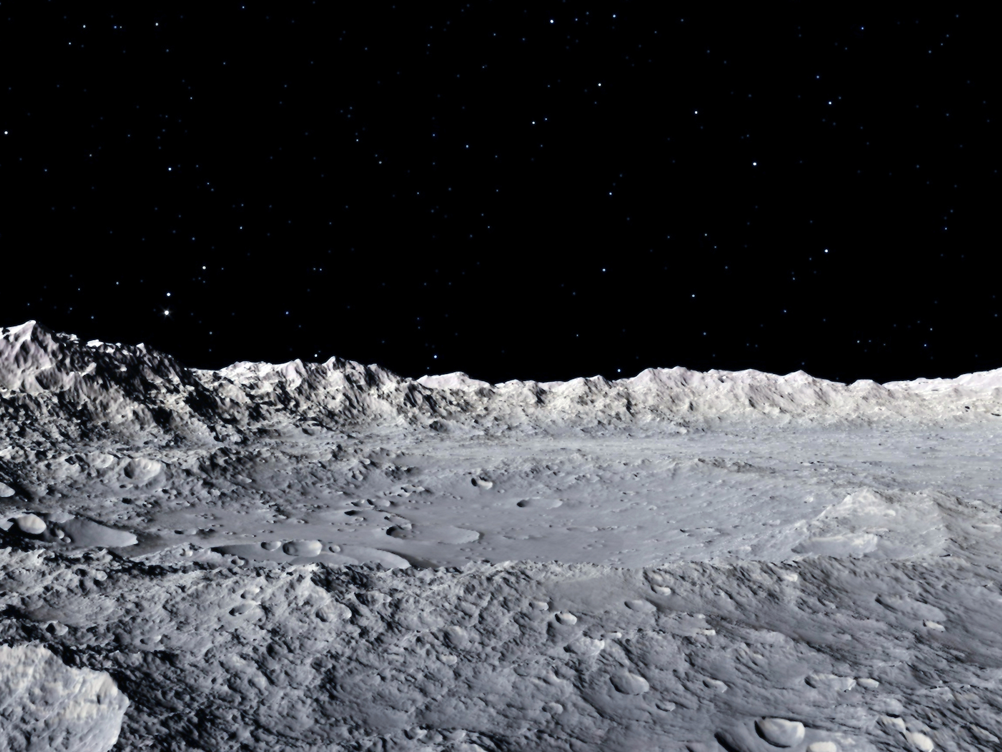 Lunar surface with stars in the sky