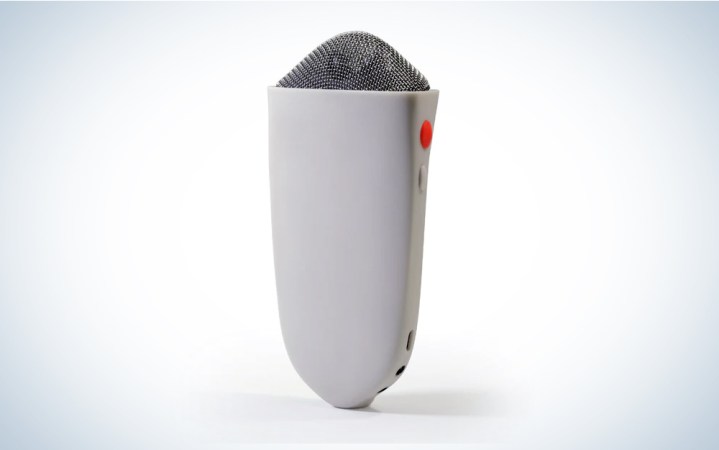  A gray blast mic on a blue and white background