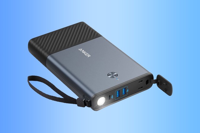 An Anker powerbank on a blue gradient background