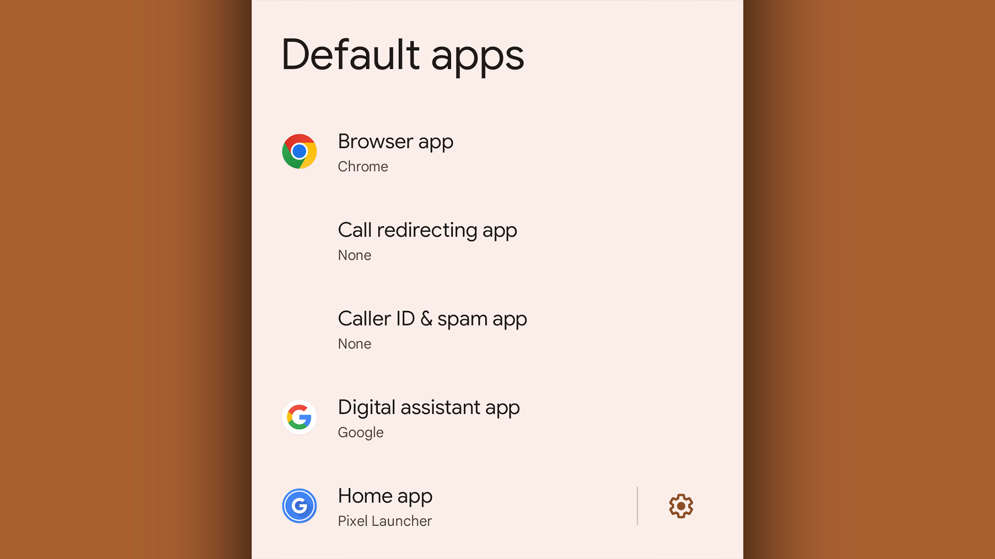 The Android menu showing how to set up new default apps