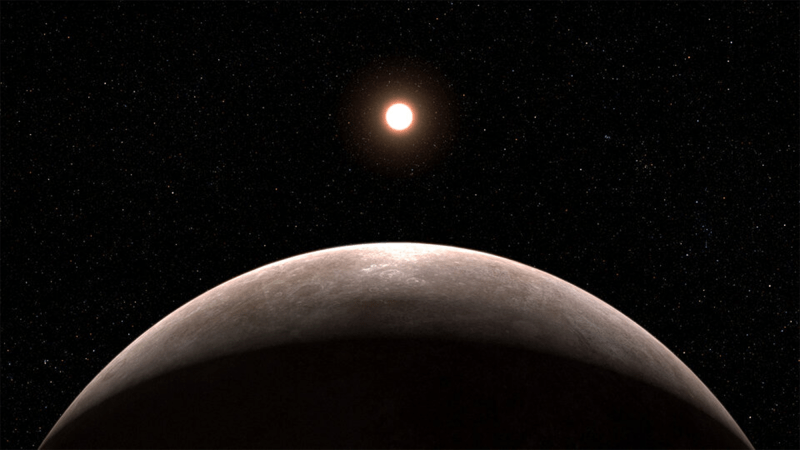 Exoplanet LHS 475 b and its star detected by the James Webb Space Telescope in an artist's rendition