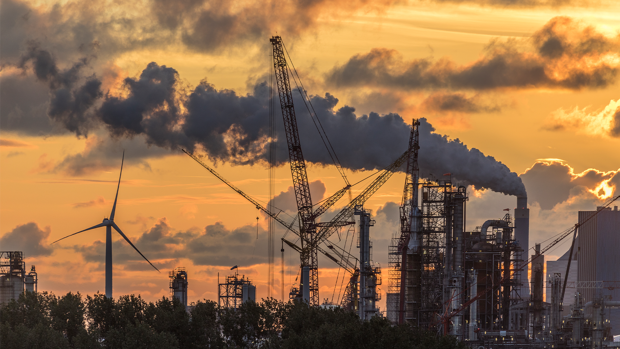 Industrial pollution from smoke stacks.