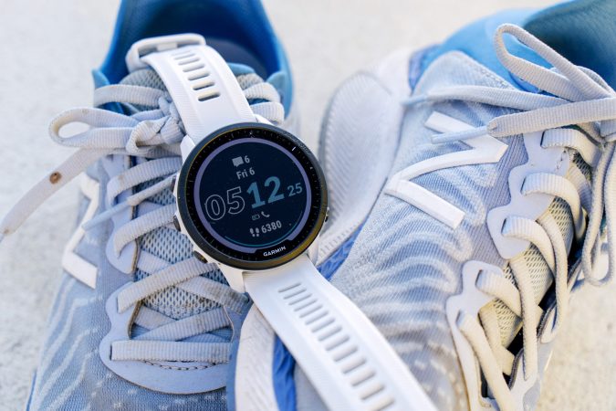  Garmin Forerunner 955 Solar running watch on top of trainers