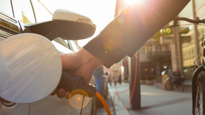 Electric Car in Charging Station.