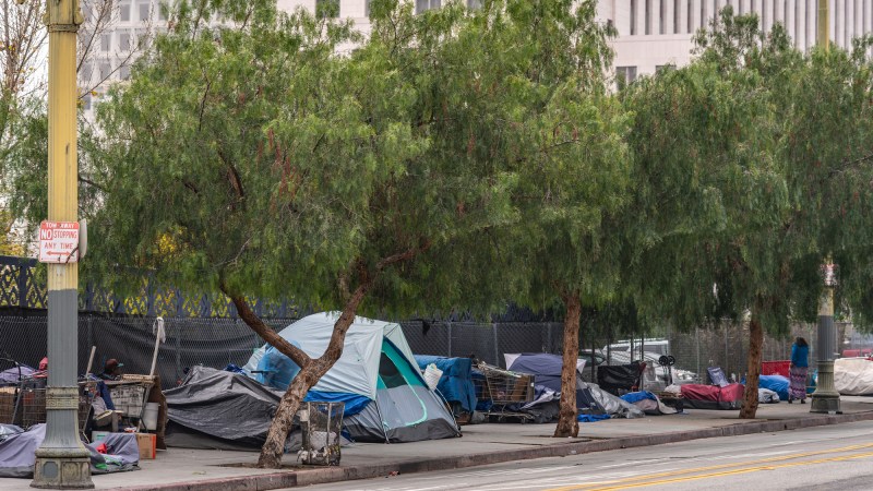 Homeless campsite downtown Los Angeles, California.