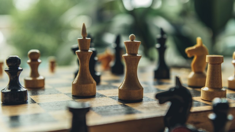 Close-up of chess board mid-game