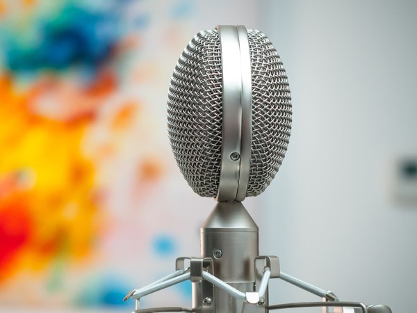A close-up of a recording microphone