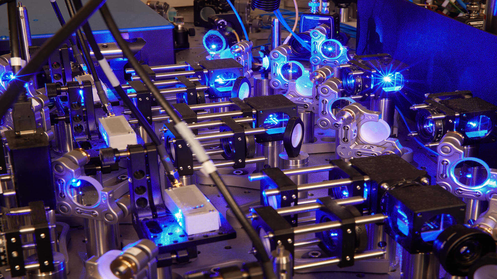 Lasers in the prototype of Atom Computing's neutral atom quantum computer.