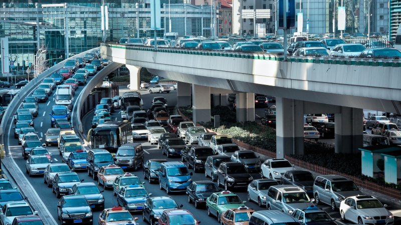 Traffic jam on city highway