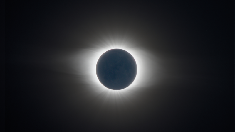 A total solar eclipse, a bright ring of sunlight around a dark moon on July 2, 2019.