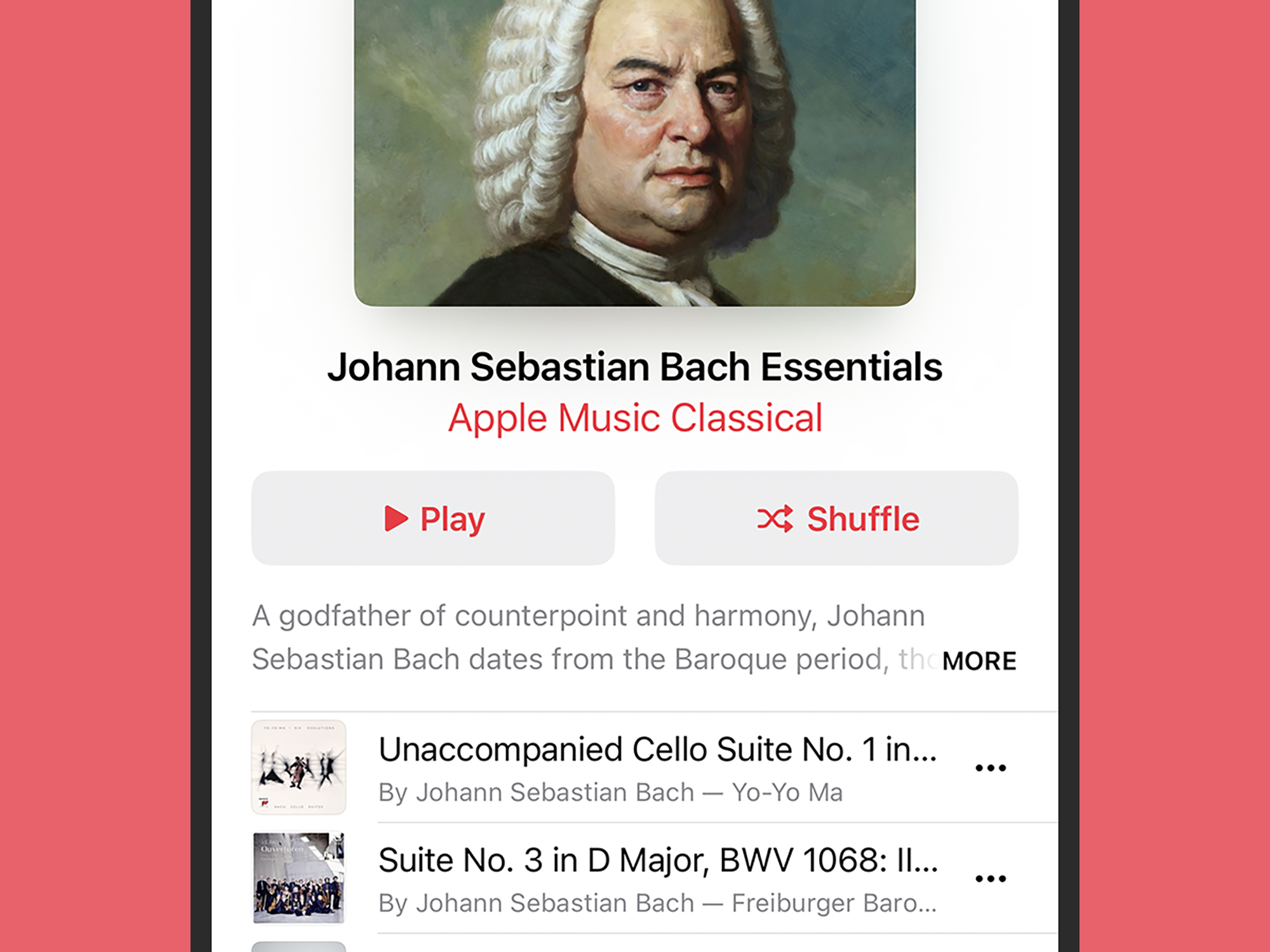 A piece by Johann Sebastian Bach in Apple Music.