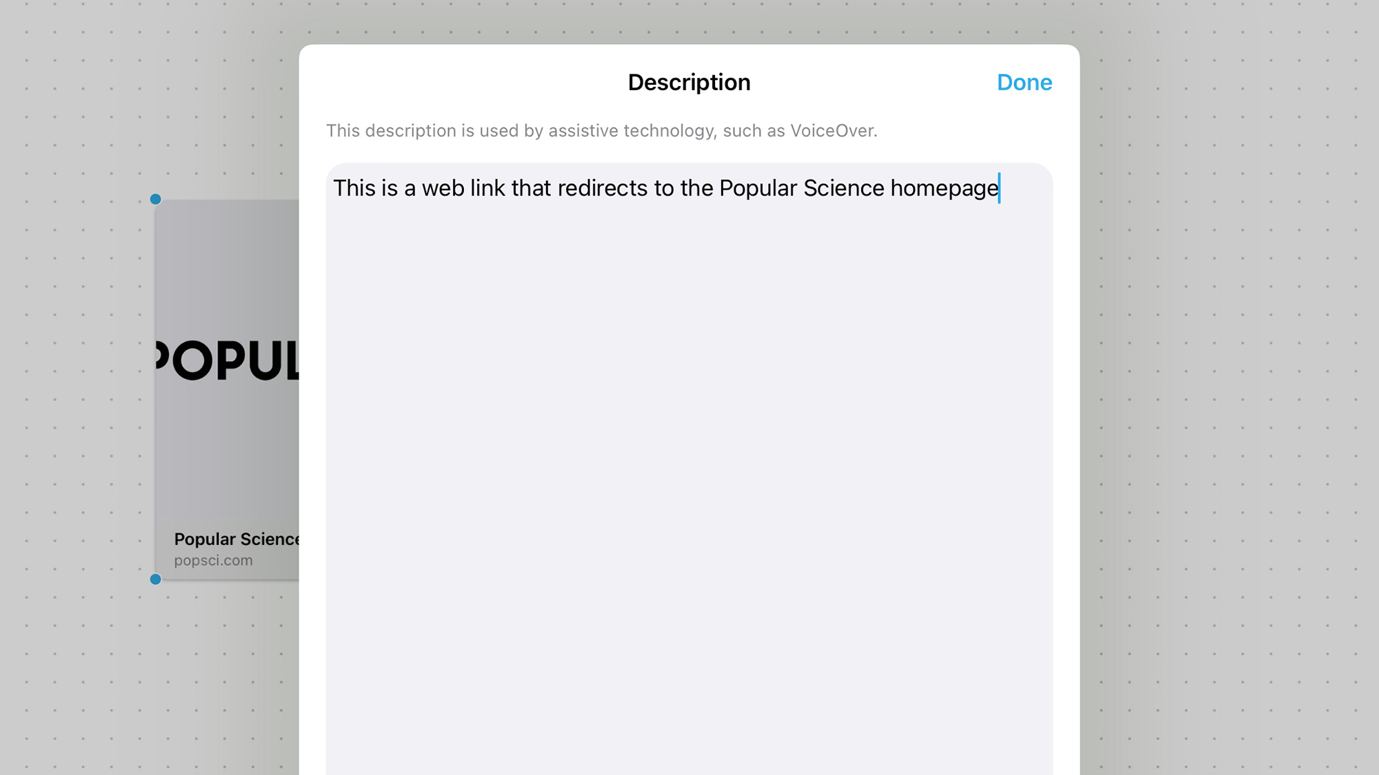 Screenshot of the description box on Apple's Freeform.