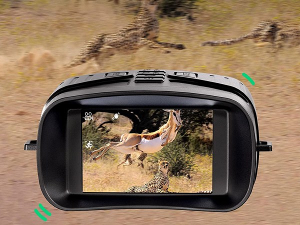 A pair of binoculars looking at a picture of a deer.