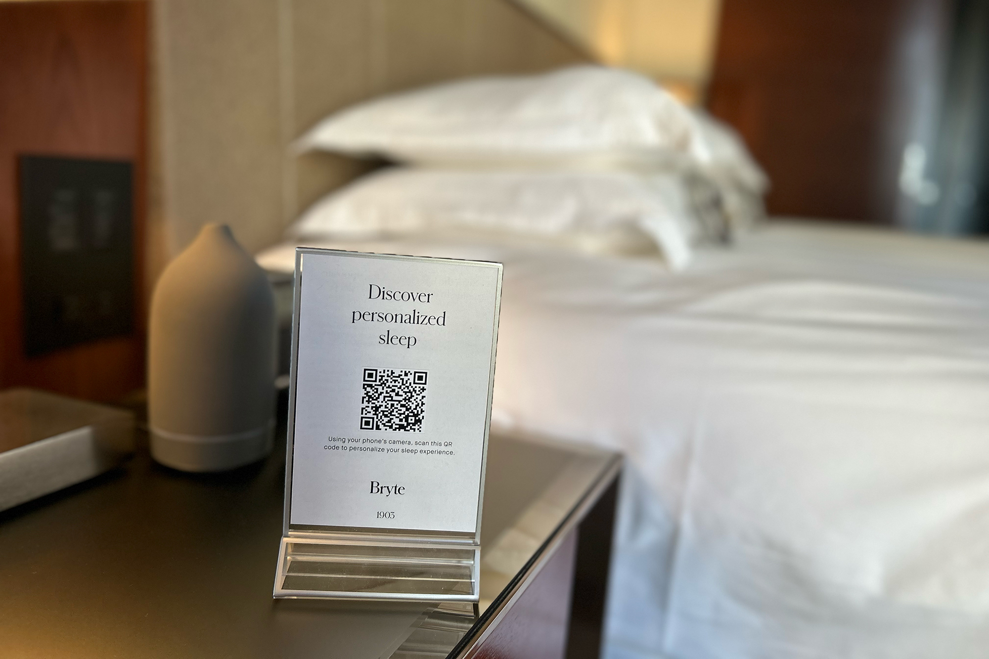 QR code by the Bryte bed in the Park Hyatt New York Restorative Sleep Suite