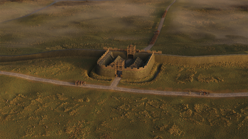 An artist's impression of Watling Lodge fortlet, which also once stood along the Antonine Wall, and would have been similar to the fortlet discovered near Carleith Farm.