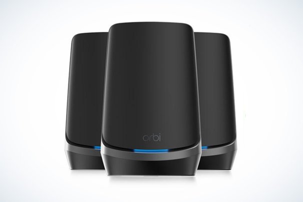 Netgear orbi 9 black edition router on a plain background