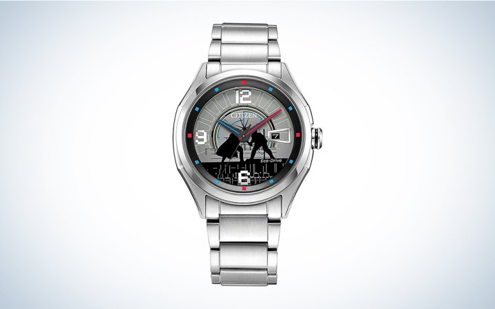  A Citizen Star Wars watch on a blue and white background