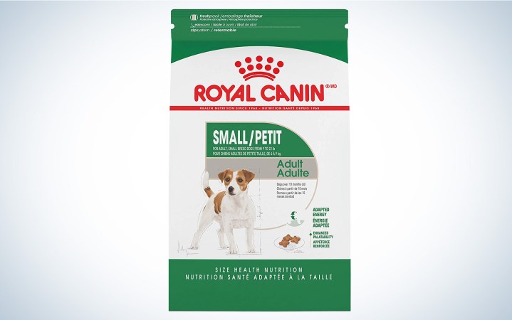  The best dog food for small breeds in its bag. Royal Canin bag