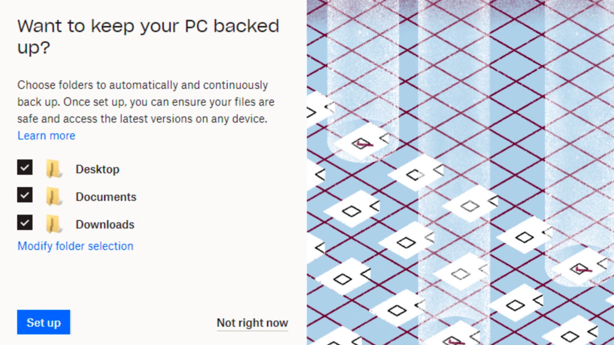 The Dropbox installation wizard has dark patterns to push you into backing up all of your files.