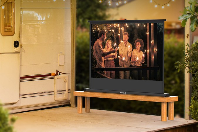 An outdoor movie set-up