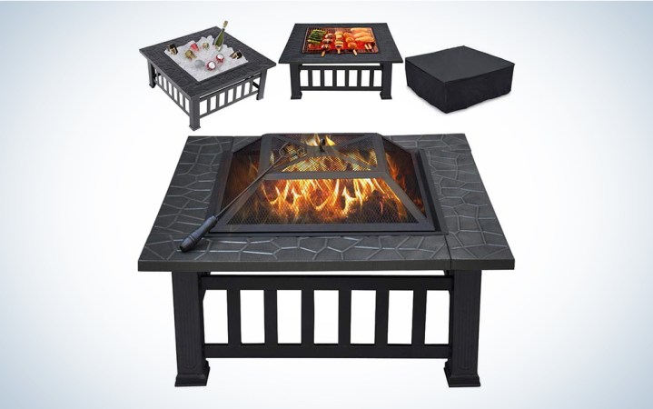  Yaheetech multifunctional square patio table portable fire pit with spark screen and waterproof cover